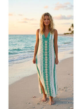 Nema Resort Wear Embroidered Midi Dress Boho Cottage Beach Lounge SMALL / MEDIUM